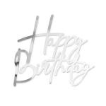 Декорация за торта, надпис Happy Birthday, сребро, 12 см
