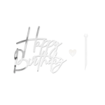 Декорация за торта, надпис Happy Birthday, сребро, 12 см