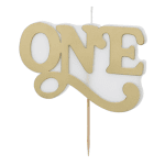 Свещичка за първи рожден ден "One" златиста, 3.8 x 6.5 см