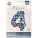 Син фолиев балон цифра 4, цветни точки, 100 см