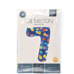 Син фолиев балон цифра 7, цветни точки, 100 см