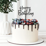 Топер за торта, черен надпис Happy Birthday, 13 х 13.5 см