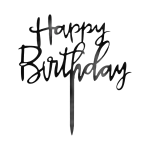 Топер за торта, черен надпис Happy Birthday, 13 х 13.5 см