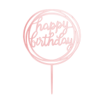 Топер надпис Happy birthday розово злато в кръг, 11 х 17 см