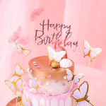 Топер надпис Happy birthday розово злато, 13 х 13.5 см