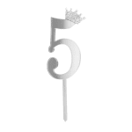 Топер цифра 5, сребро огледален, 11 см