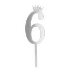 Топер цифра 6, сребро огледален, 11 см