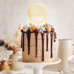 Топер златен надпис Happy Birthday в кръг, 11 х 17 см