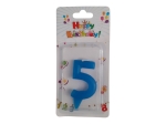 Малка синя свещ цифра 5, петица, 6.5 см