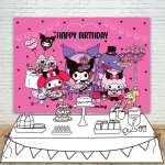 Винил, фон за декорация рожден ден Kuromi Hello Kitty, 125 х 80 см