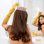 Златна корона със сребърни кристали, декорация за торта, 15 см