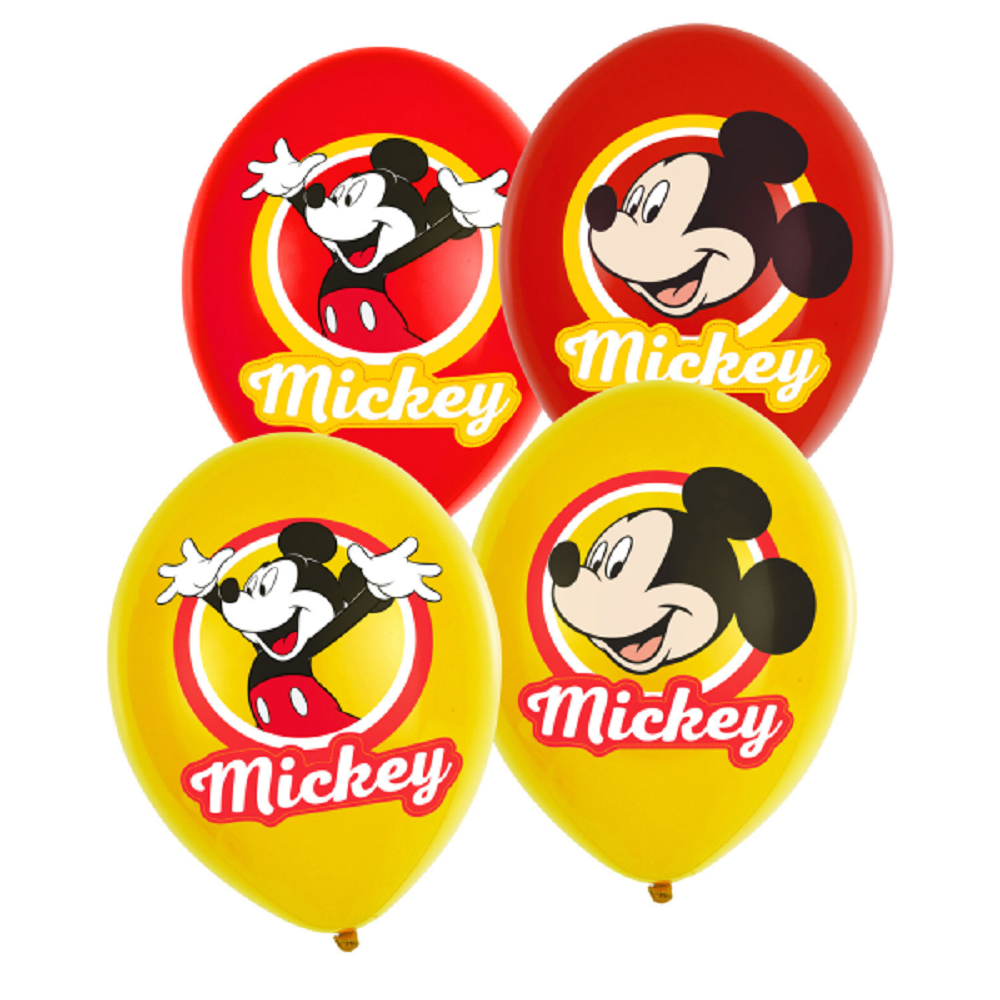 Латексови балони Мики Маус, жълто-червени, 6 броя