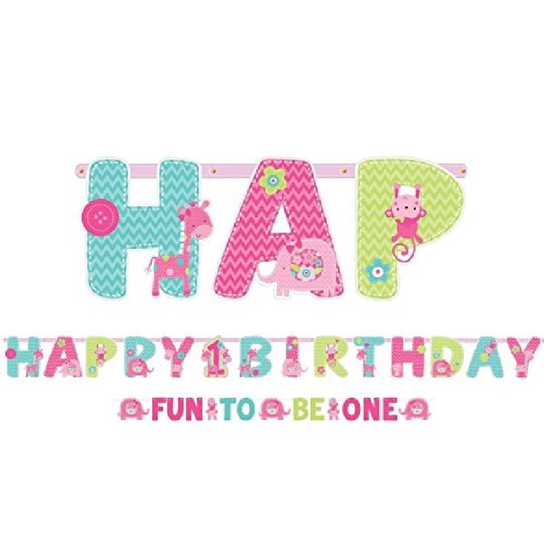 Банери Happy Birthday, първи рожден ден, сафари, момиче