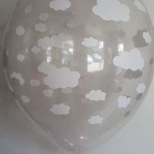 Латексов балон 27 см. прозрачен с бели облаци