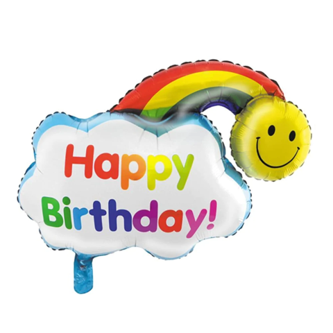 Двустранен балон Happy Birthday усмихната дъга, 95 х 75 см