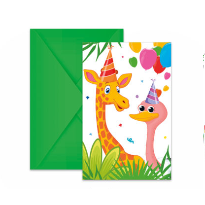 Покана за рожден ден Сафари Джунгла Животни Jungle Balloons