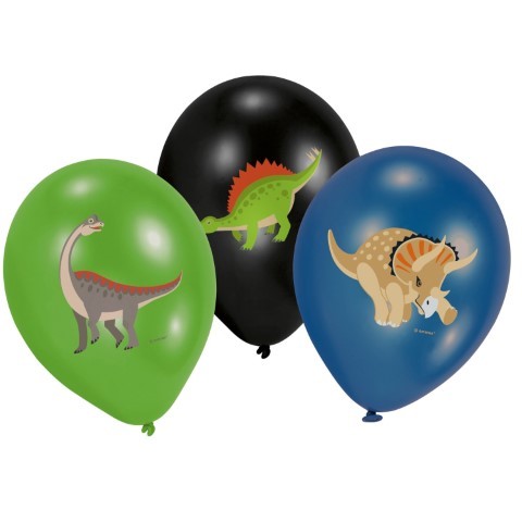 Динозавърско парти балони Веселите динозаври Динозавър 28 см, 6 броя Happy Dinosaur