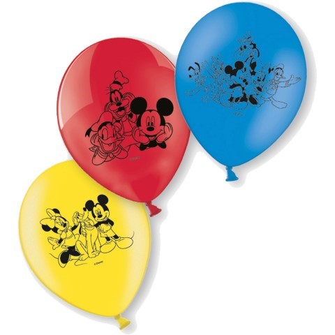 Латексови балони Мики и приятели черен печат 23 см, 6 броя