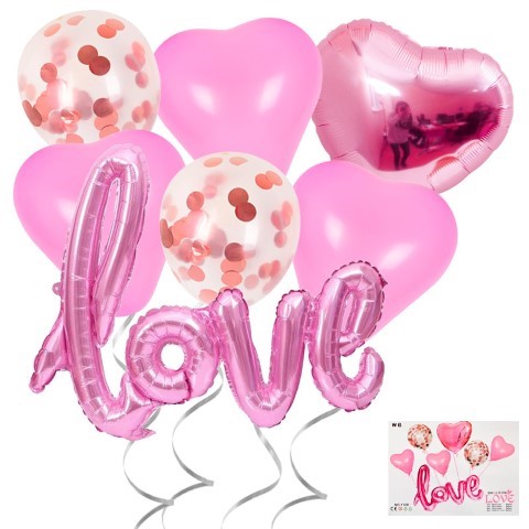 Комплект балони с надпис LOVE в розово, 7 броя