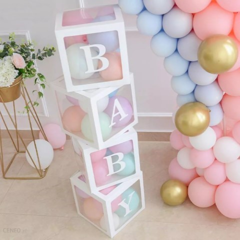 Кутии за балони бели с надпис BABY, 35 см