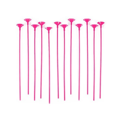 Розови пръчки с чашки /държачи/ за латексови балони - комплект 12 броя