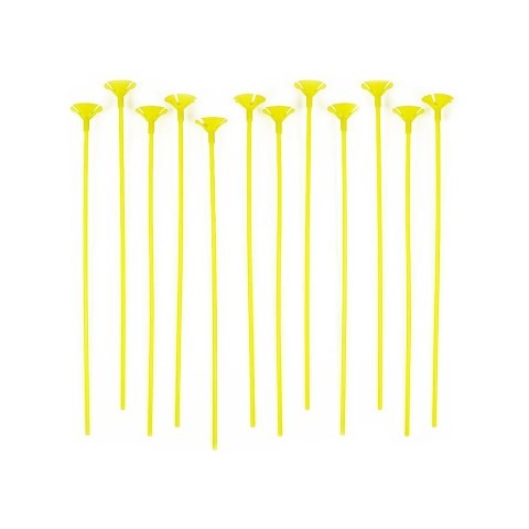 Жълти пръчки с чашки /държачи/ за латексови балони - комплект 12 броя