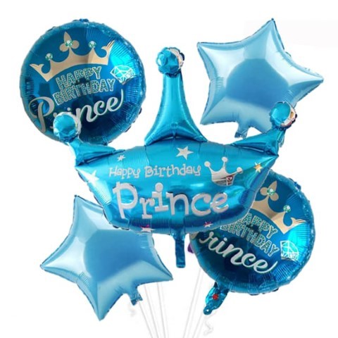 Комплект фолиеви балони за рожден ден момче "Happy Birthday Prince" 5 броя
