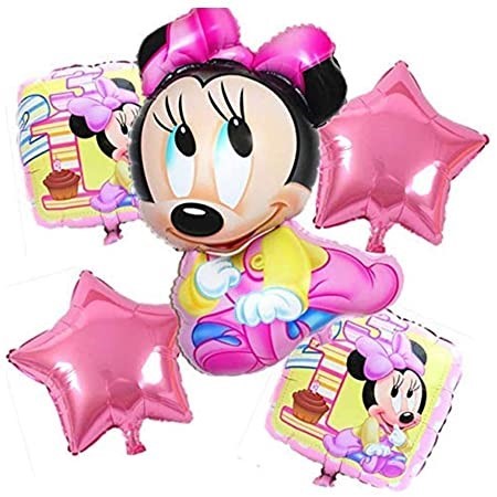 Комплект фолиеви балони Мини Маус бебе за рожден ден-светлорозови звезди, 5 броя