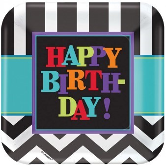 Парти чинии Chevron за рожден ден разноцветни, 8 броя