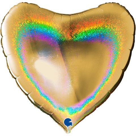 Фолиев балон сърце - злато холографен, 45 см