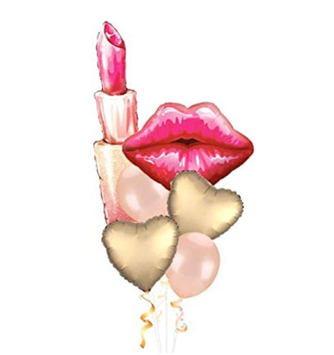 Комплект балони Червило и Целувка златни сърца сатен , 6 броя