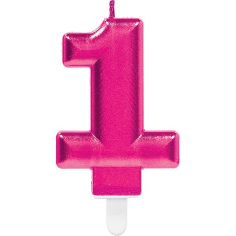 Розова свещ за торта цифра 1, височина 9.3 см