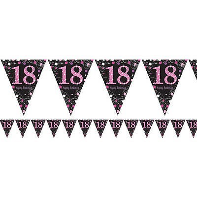 Гирлянд флагчета за 18-и рожден ден в черно и розово