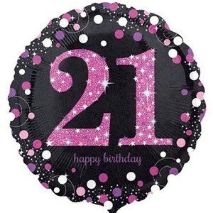 Фолиев балон за 21-и рожден ден в черно и розово