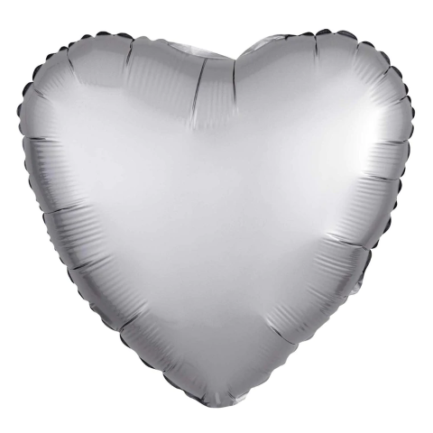 Фолиев балон сърце - платина сатен, 43 см