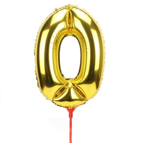 Фолиев балон на пръчка цифра 0 - злато металик, 40 см