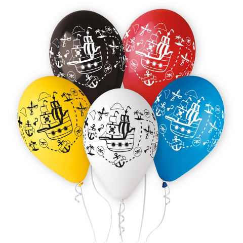 Латексови балони Пиратски кораб микс 33 см, 5 броя