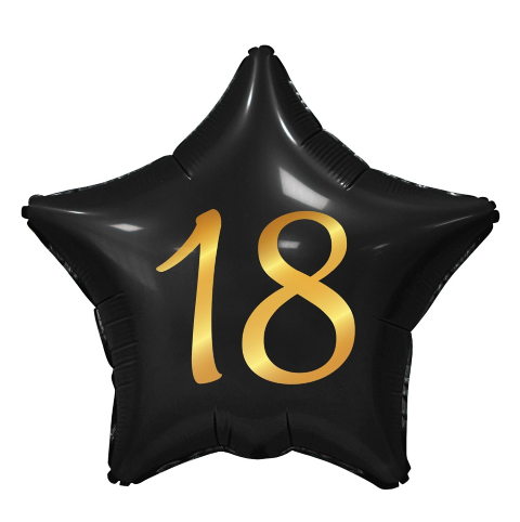 Балон за 18-и рожден ден, черен, златен принт, звезда 48 см