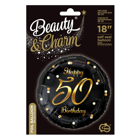 Балон за 50-и рожден ден в черно и златно, кръг 43 см 1