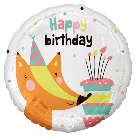 Балон лисица с торта за рожден ден горски животни, кръг 43 см