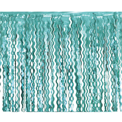 Бляскава завеса от ресни на вълнички, тюркоаз син металик фолио, 100 х 200 см 1