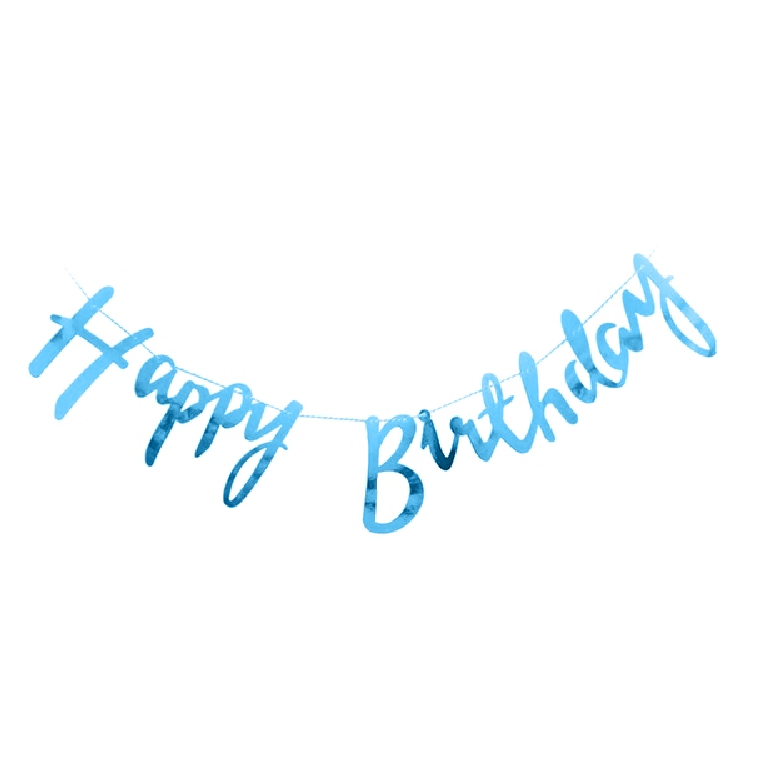 Банер за рожден ден HAPPY BIRTHDAY ръкописни букви, син брокат