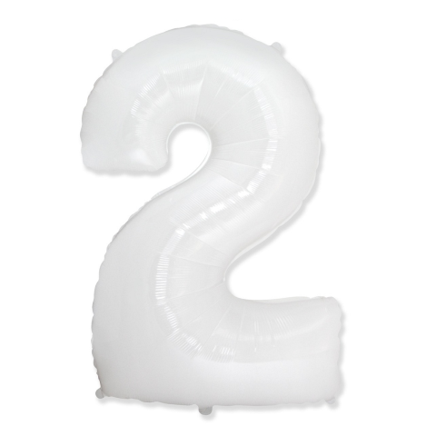 Бял балон фолиева цифра 2, двойка, 100 см