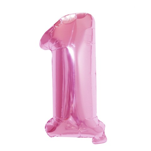 Розов фолиев балон цифра 1, единица, 80 см, светлорозов металик