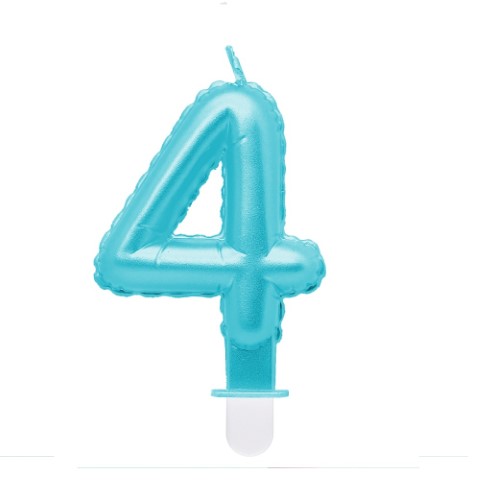 Синя свещ за торта цифра 4, четворка, перлено светлосиньо, 7 см