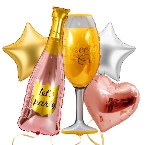 Комплект балони Let's party чаша и бутилка шампанско, 5 броя