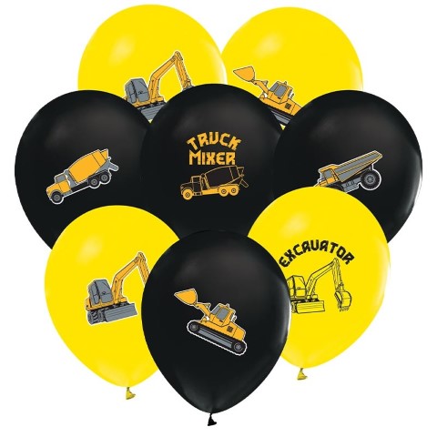 Латексови балони строителни машини, микс 10 броя