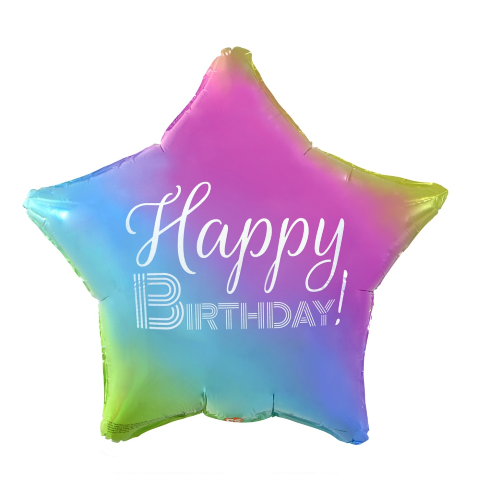 Фолиев балон звезда за рожден ден в преливащи се цветове омбре Happy Birthday, 44 см