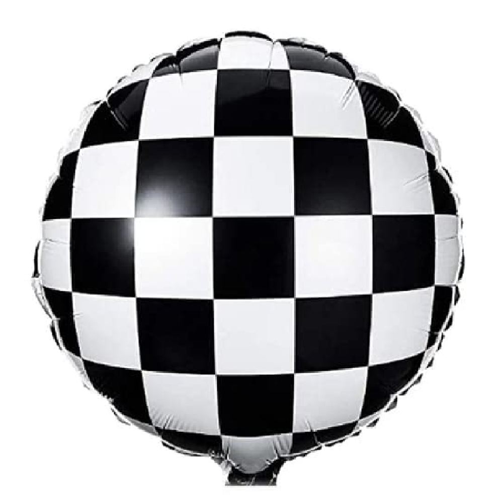 Фолиев балон на бели и черни квадрати, Racing, кръг 45 см