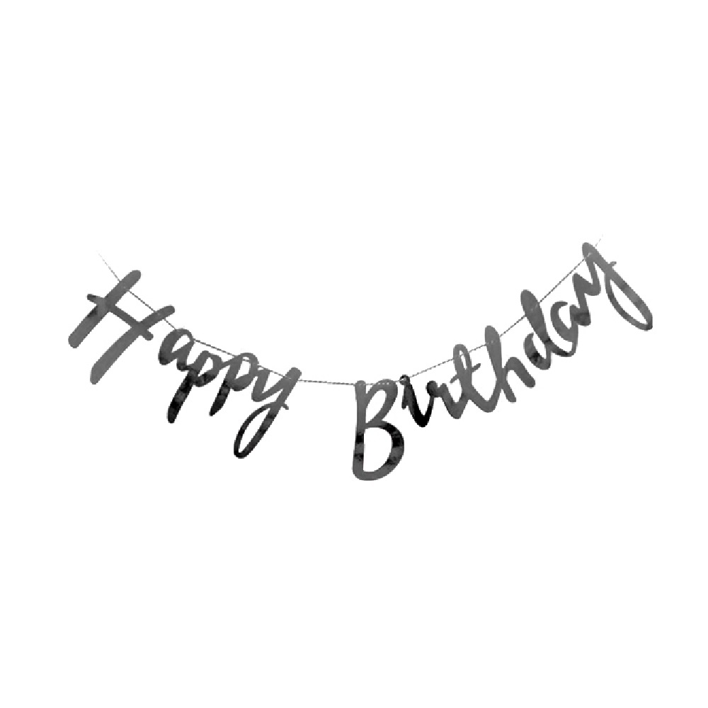 Черен банер за рожден ден ръкописни букви Happy Birthday